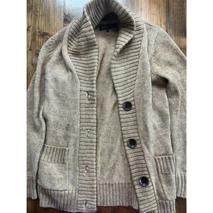 AK Anne Klein Shawl Collar Cardigan Sweater Tan Marled Wool‎ Mohair Blend Large